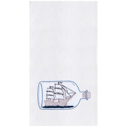 Ship In A Bottle Kitchen and Bathroom Embroidered Hand Towel