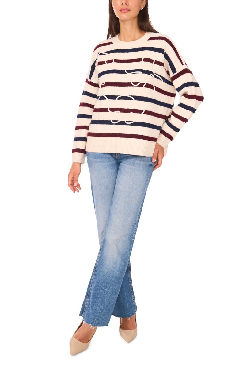 Parker Embroidered Striped Sweater, Alternate, color, Birch