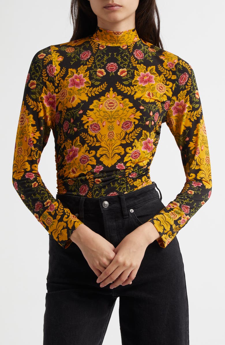 FARM Rio Arabesque Floral Mock Neck Jersey Top, Main, color, 