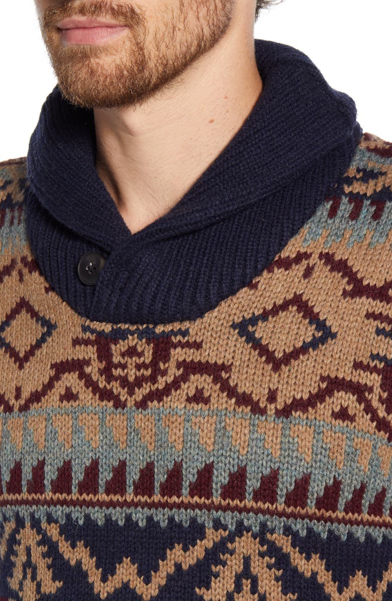 Schott NYC Shawl Button Collar Print Wool Blend Sweater, Alternate, color, 