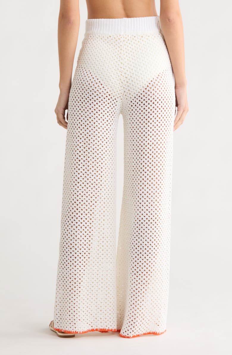 Elan Metallic Open Stitch Cover-Up Pants, Alternate, color, White