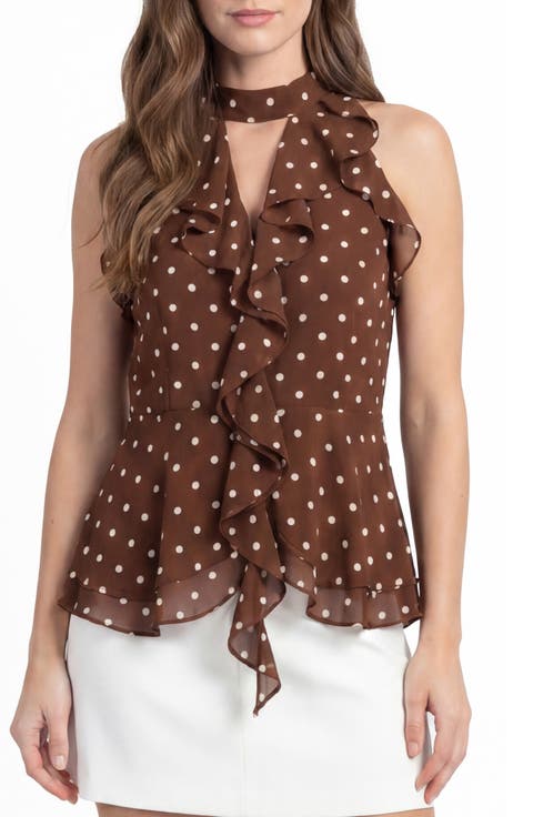 Polka Dot Ruffle Sleeveless Top