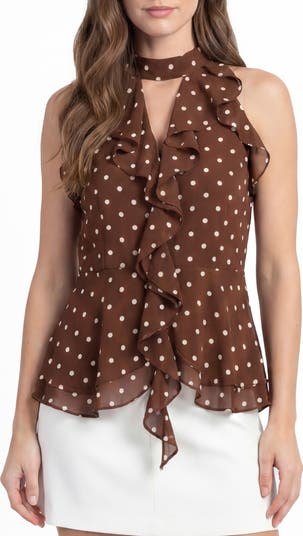 BY DESIGN Polka Dot Ruffle Sleeveless Top | Nordstromrack