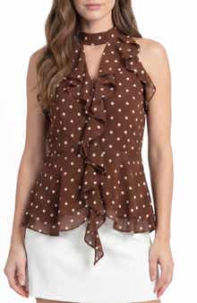 BY DESIGN Polka Dot Ruffle Sleeveless Top