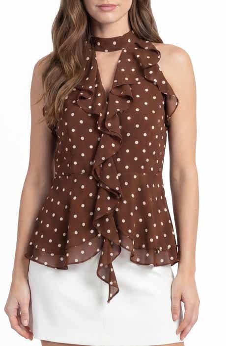 BY DESIGN Polka Dot Ruffle Sleeveless Top