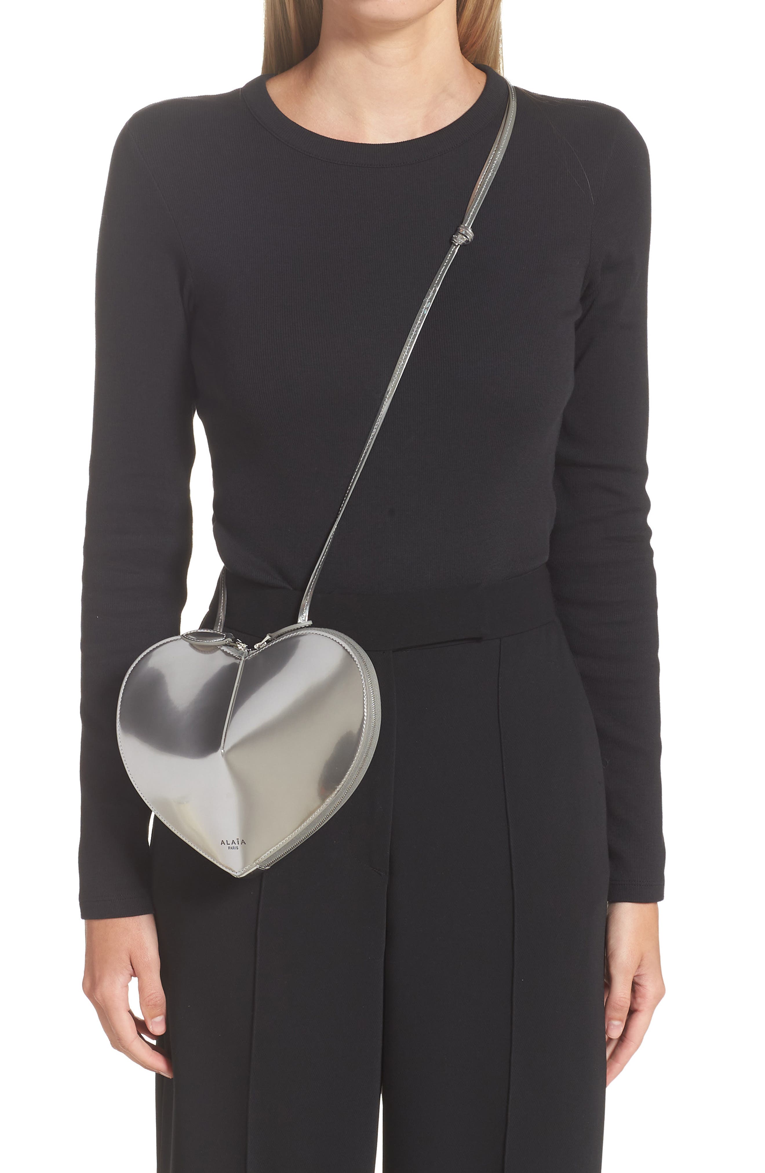 Alaïa Le Coeur Mirrored Leather Crossbody Bag, Alternate, color, 