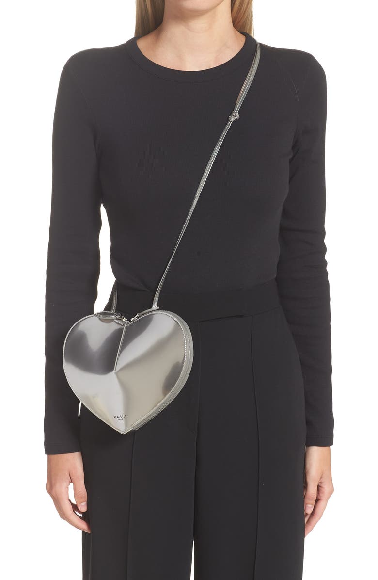 Alaïa Le Coeur Mirrored Leather Crossbody Bag, Alternate, color,
