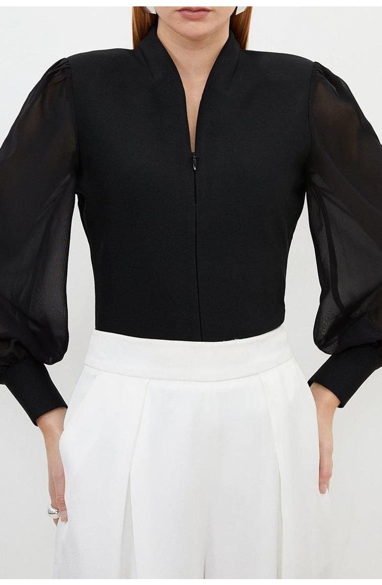 Karen Millen Zip Detail Chiffon Sleeve Knit Top, Alternate, color, Black