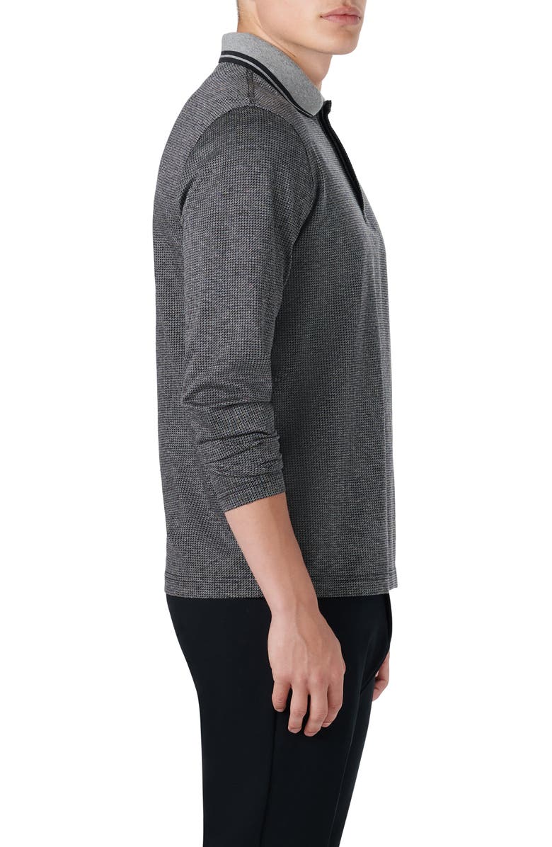 Bugatchi OoohCotton<sup>®</sup> Bird's Eye Long Sleeve Polo Shirt, Alternate, color, Black