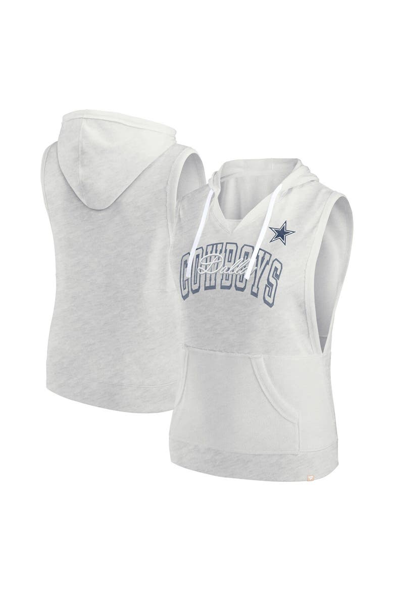 Women's Fanatics Branded Oatmeal Dallas Cowboys Lounge Script Sleeveless V-Neck Pullover Hoodie, Main, color, Oatmeal