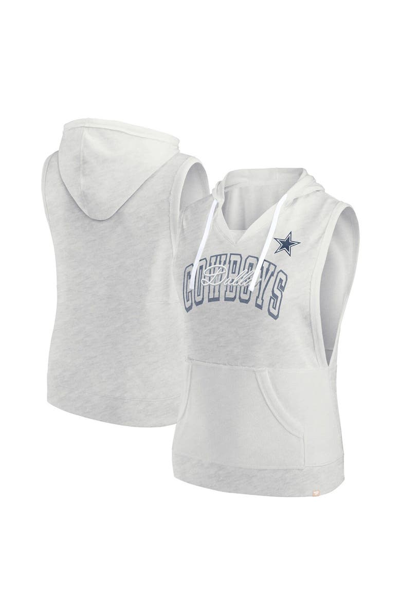 FANATICS Women's Fanatics Branded Oatmeal Dallas Cowboys Lounge Script Sleeveless V-Neck Pullover Hoodie, Main, color, Oatmeal