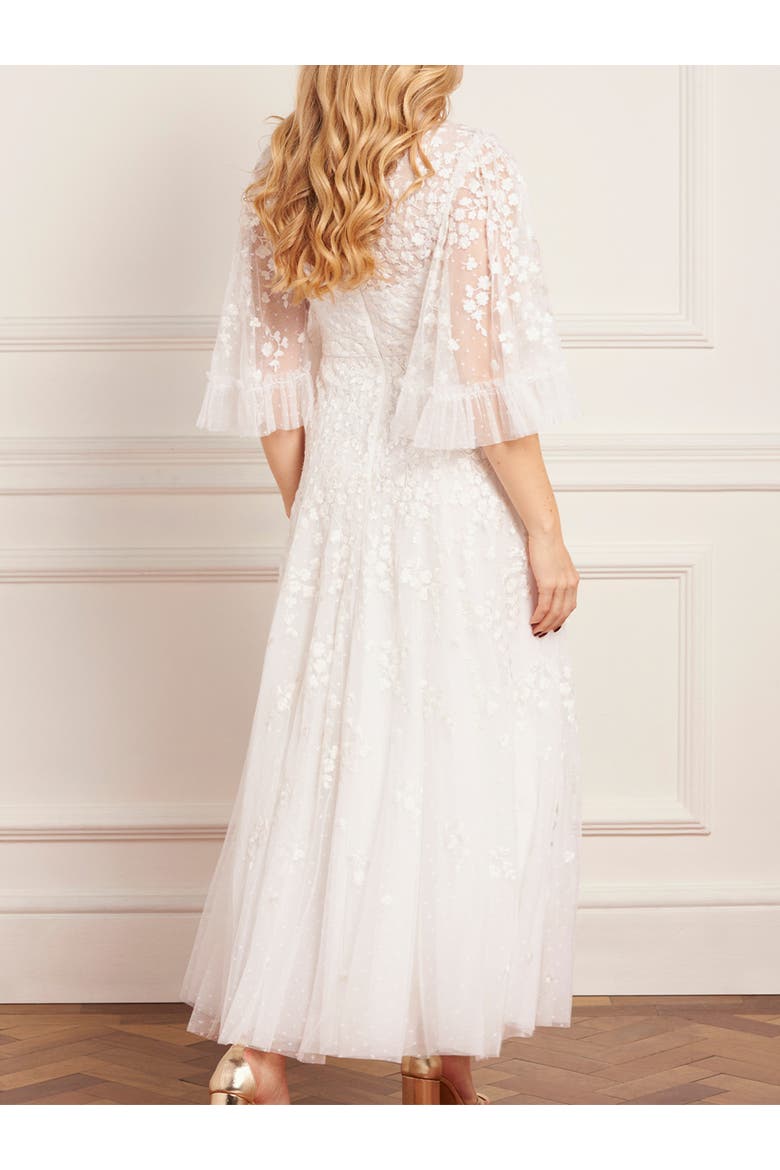 Scatter Blossom Round Neck Ankle Gown, Alternate, color, Swan White