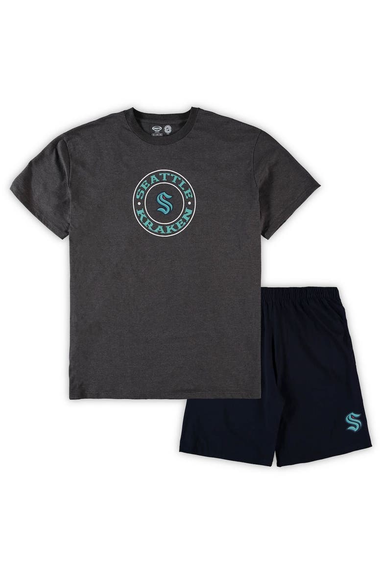 Men's Concepts Sport Deep Sea Blue/Heathered Charcoal Seattle Kraken Big & Tall T-Shirt & Shorts Sleep Set, Alternate, color, Navy