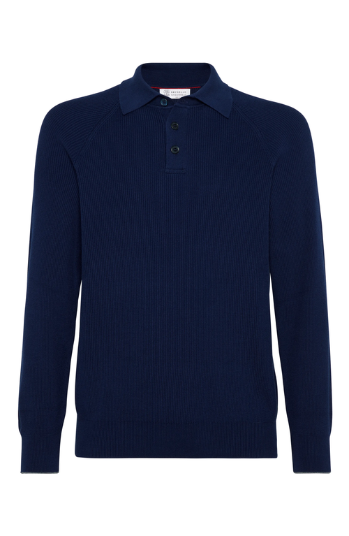 Brunello Cucinelli Polo-style Sweater In Prussian Blue
