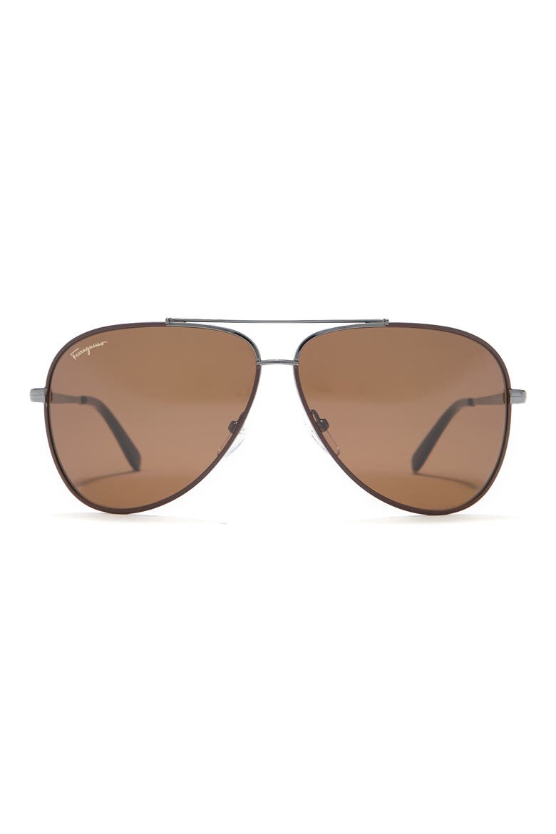 Salvatore Ferragamo 60mm Aviator Sunglasses, Main, color, GNMTL CHOC