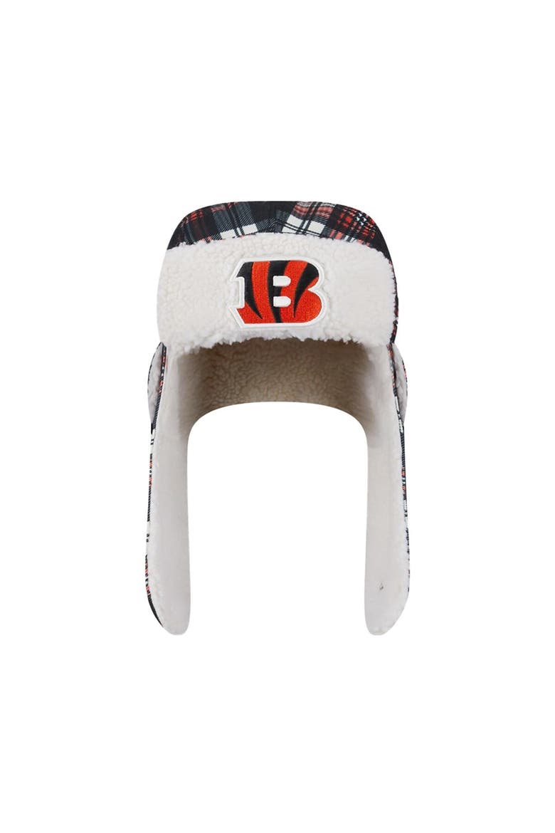 Black Cincinnati Bengals Sideline Plaid Sherpa Trapper Hat, Alternate, color, Black