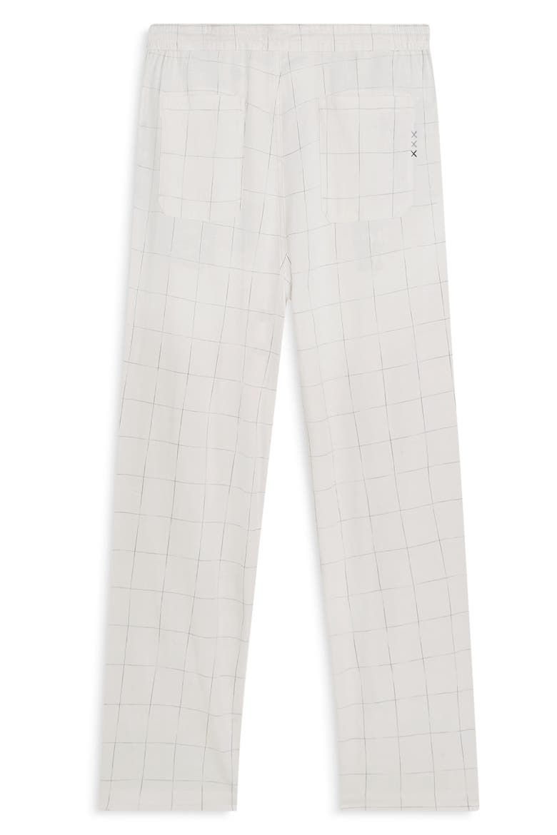 Pleated Relaxed Straight Fit Cotton & Linen Blend Pants, Alternate, color, BRIGHT WHITE / BLUE CHECK
