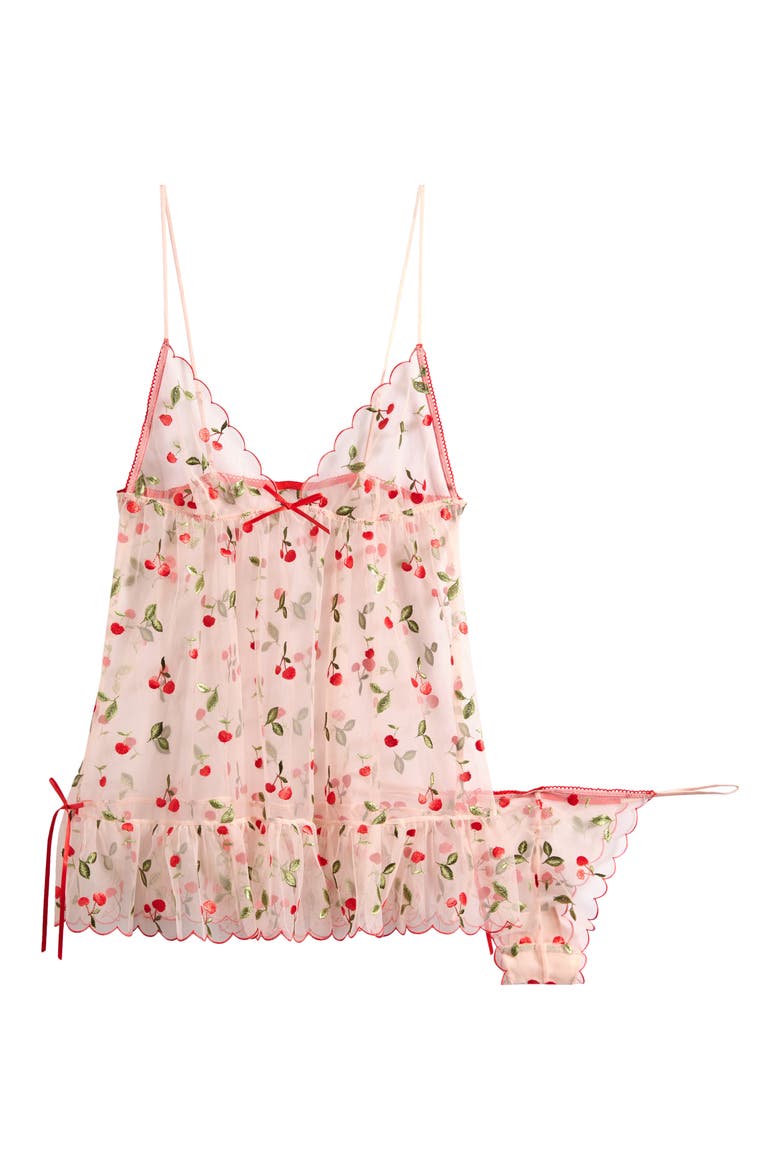 Embroidered Tulle Chemise & Tanga, Alternate, color, PRIMROSE CHERRY TULLE
