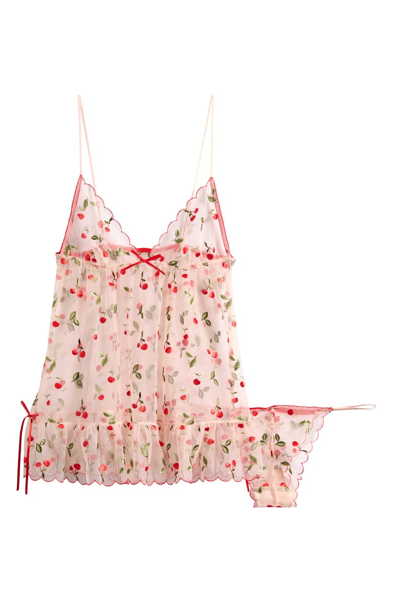 SKIMS Embroidered Tulle Chemise & Tanga, Alternate, color, Primrose Cherry Tulle