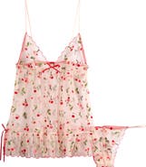 SKIMS Embroidered Tulle Chemise & Tanga