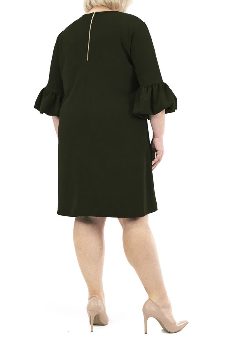 Solid Three-Quarter Bell Sleeve Shift Dress, Alternate, color, DARK OLIVE