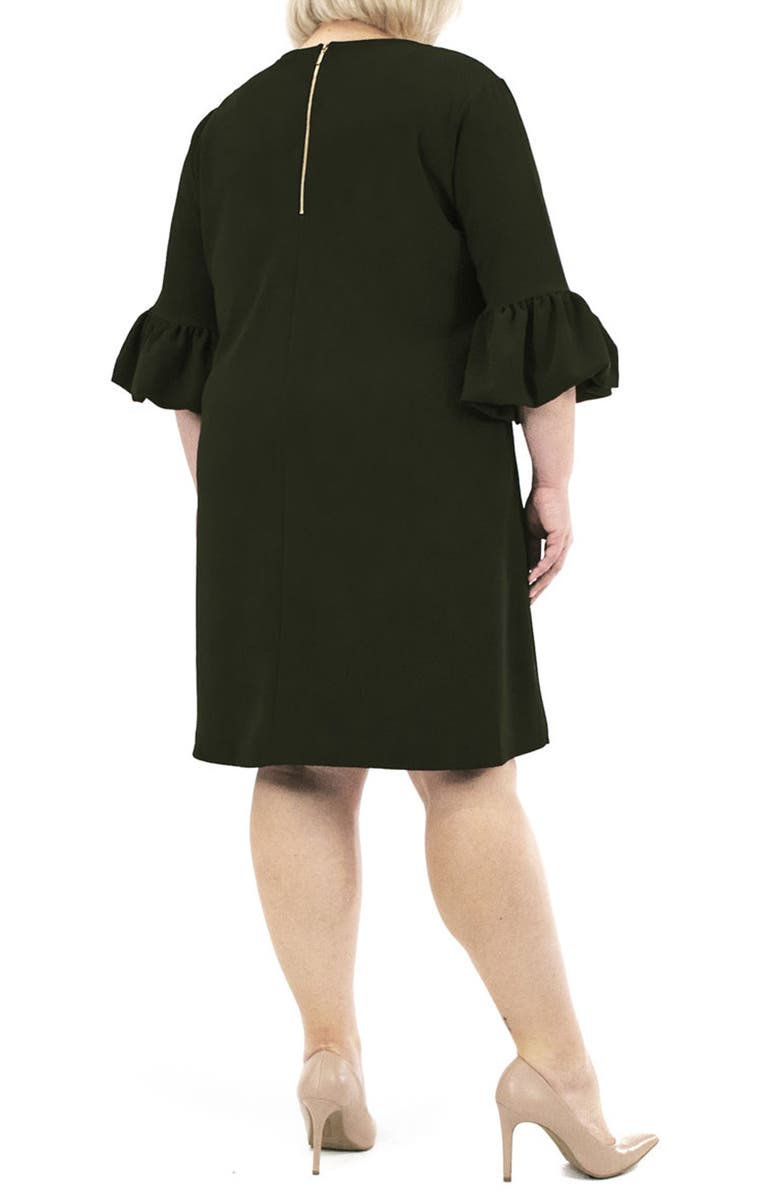 Nina Leonard Solid Three-Quarter Bell Sleeve Shift Dress, Alternate, color, Dark Olive
