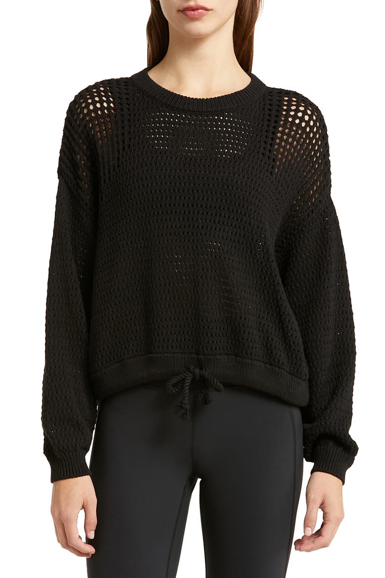 Tides Open Stitch Pullover, Main, color, BLACK