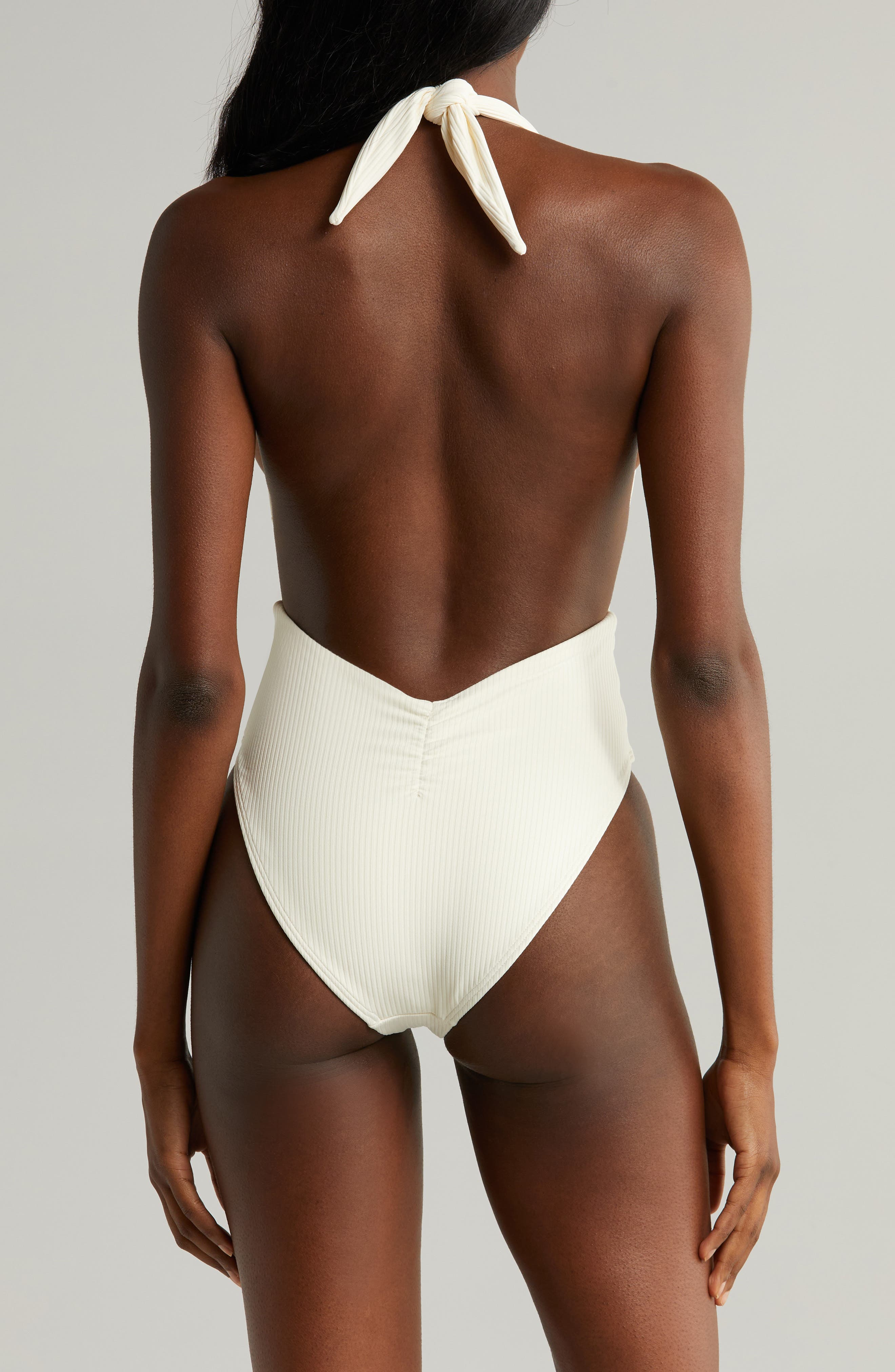 【M】thetoé Kolonaki Tie Neck Onepiece Tropez Rib Tie Waist One-Piece Swimsuit (Women) | Nordstrom