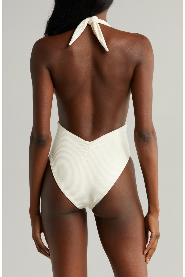 Tropez Rib Tie Waist One-Piece Swimsuit, Alternate, color, CREAM RIB