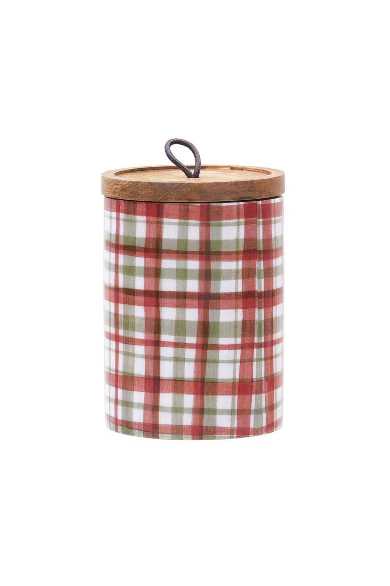 Poinsettia Christmas Medium Mango Wood Canister, Main, color, Red