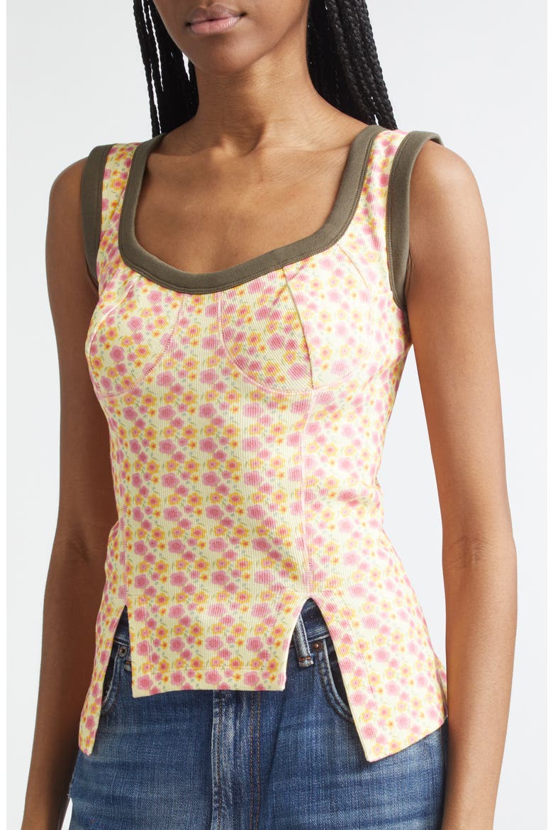 Floral Rib Jersey Corset Top, Alternate, color, PINK/ CREAM FLOWER