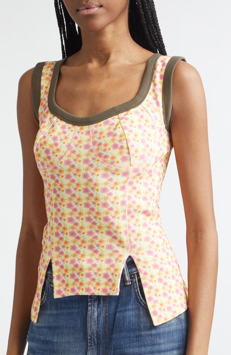 Paolina Russo Floral Rib Jersey Corset Top, Alternate, color, Pink/ Cream Flower