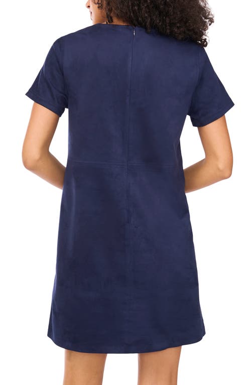 Vince Camuto Faux Suede Paneled Shift Dress In Blue