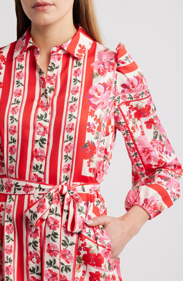 Anne Klein Tiered Tie Waist Long Sleeve Dress, Alternate, color, Poppy Multi