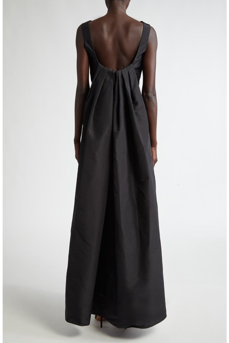Watteau Silk Satin Gown, Alternate, color, BLACK