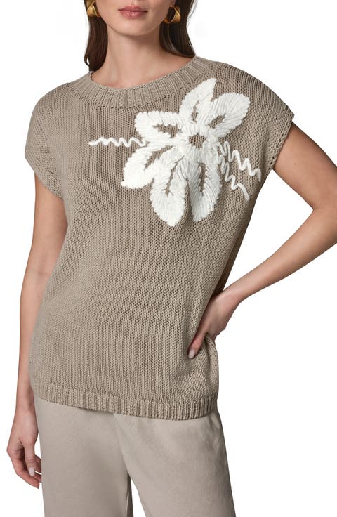 Floral Embroidered Short Sleeve Sweater