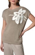 Donna Karan New York Floral Embroidered Short Sleeve Sweater