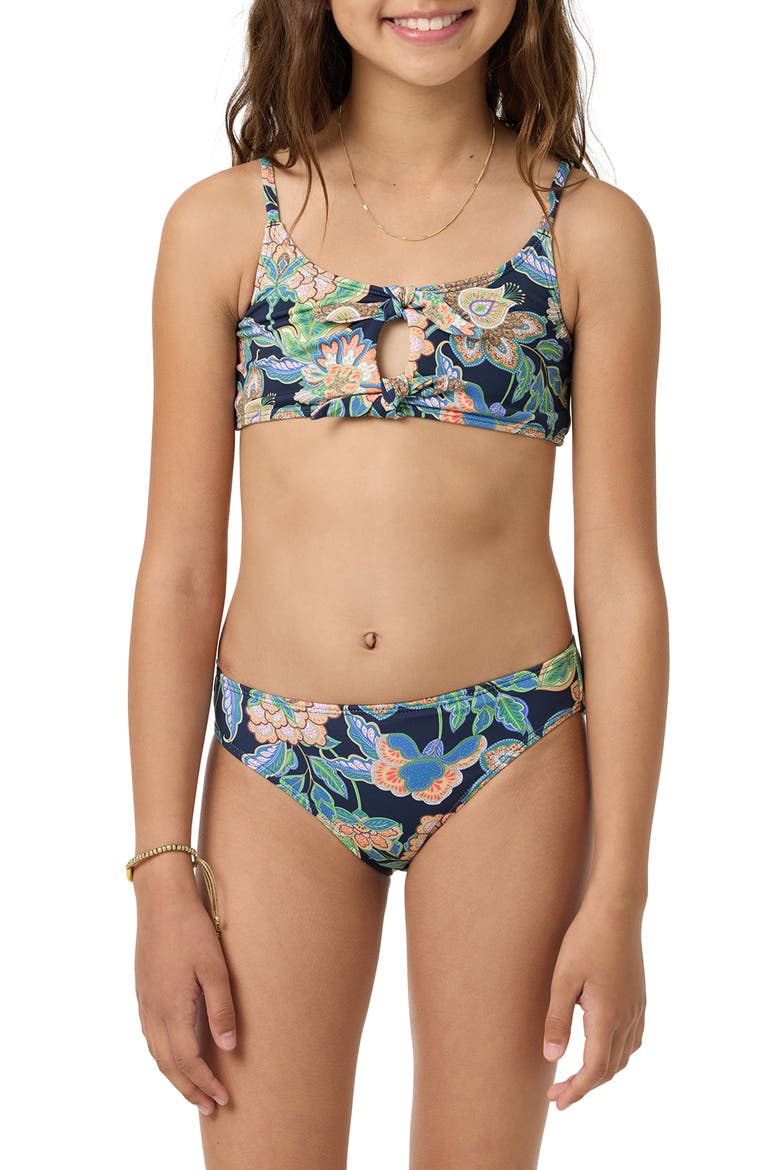 Kids' Mermaid Floral Hanky Two-Piece Swimsuit, Alternate, color, NAVY