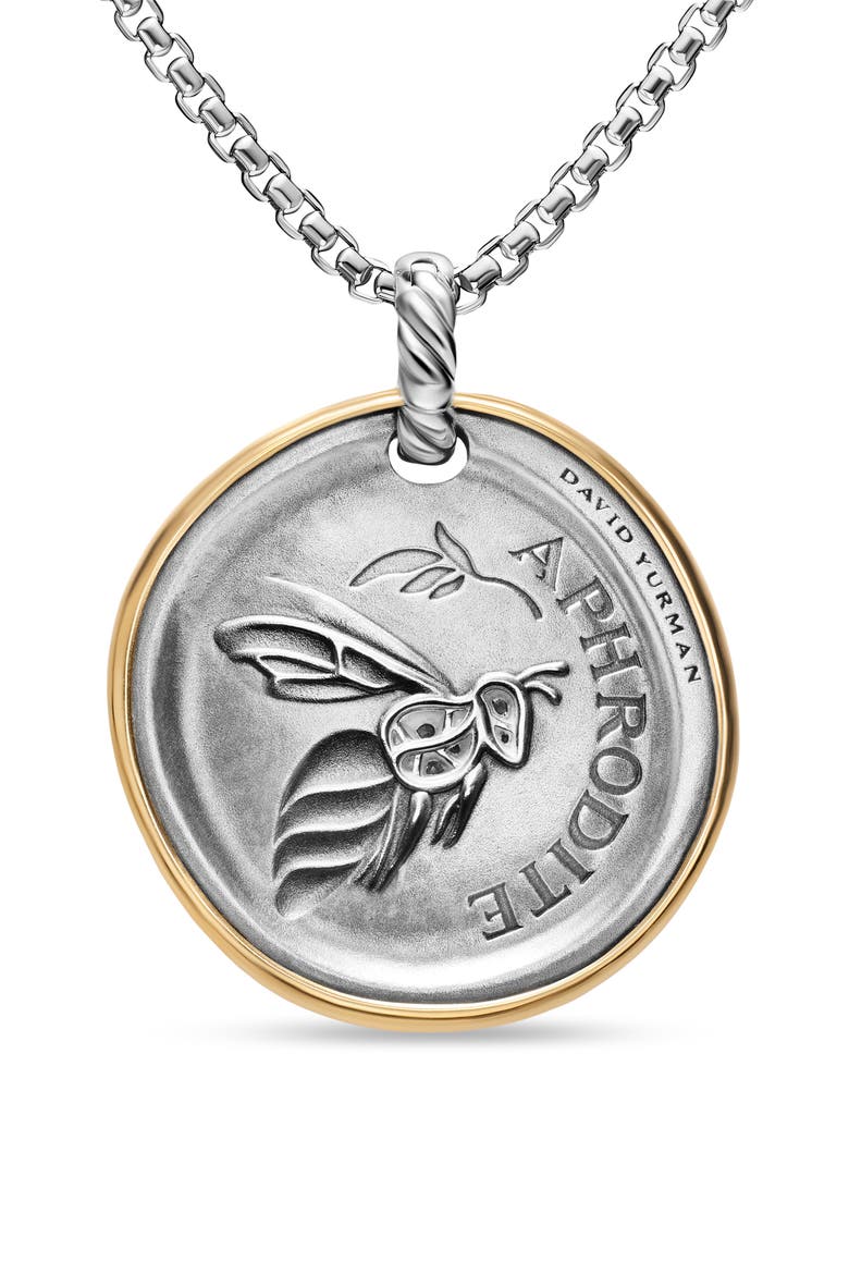 Aphrodite Medallion Amulet Sterling Silver with 14K Yellow Gold and Diamonds, 29.5mm, Alternate, color, SILVER PAVE