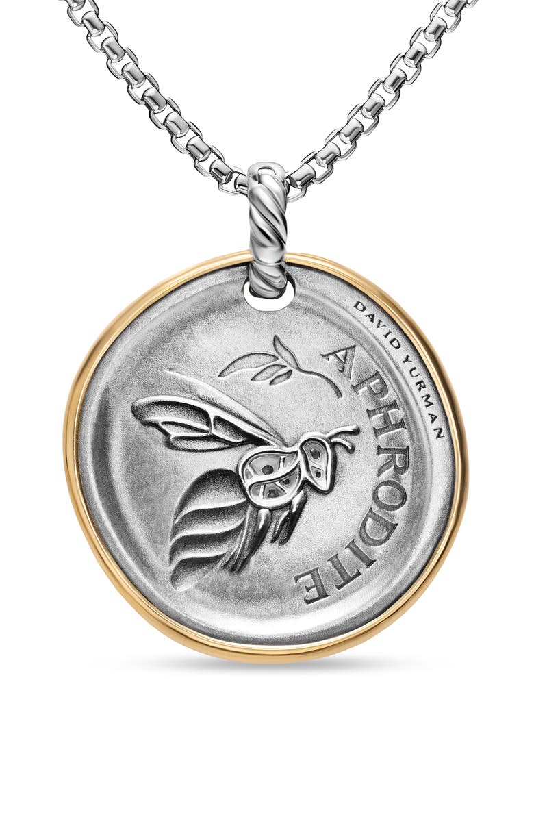 David Yurman Aphrodite Medallion Amulet Sterling Silver with 14K Yellow Gold and Diamonds, 29.5mm, Alternate, color, Silver Pave