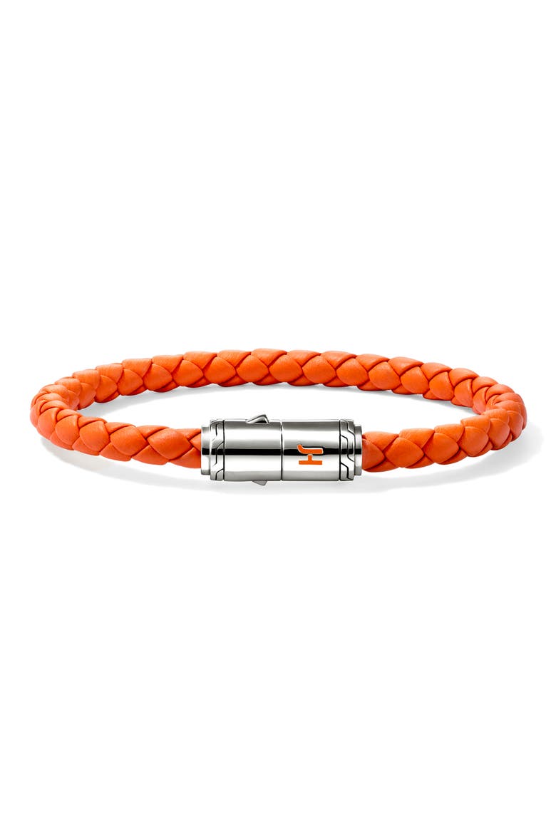 Woven Leather Bracelet, Main, color, SILVER/ ORANGE