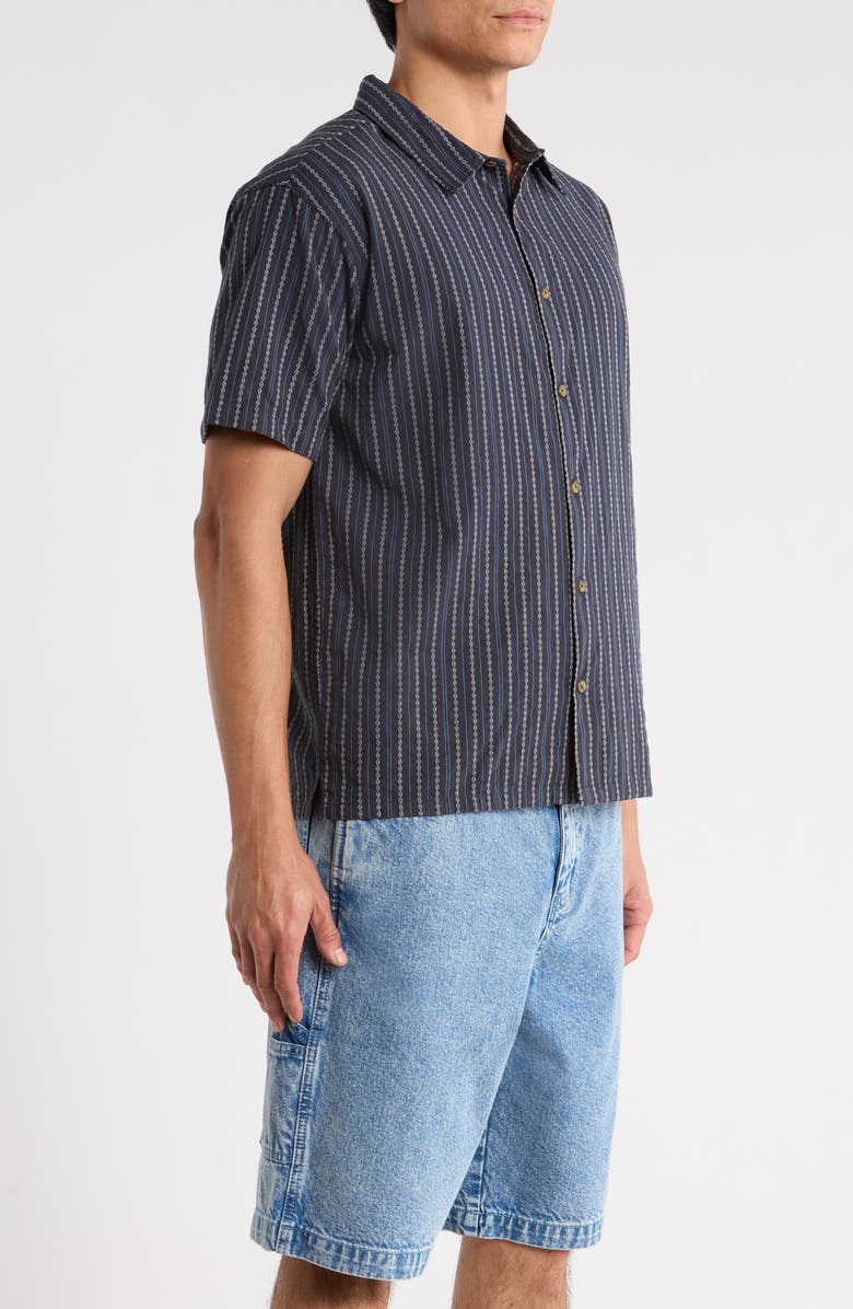 Billabong Garage Sandon Stripe Jacquard Cotton Camp Shirt, Alternate, color, True Navy