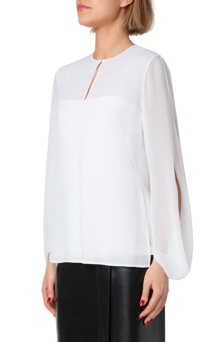 Akris Split Sleeve Silk Georgette Top, Alternate, color, Ecru
