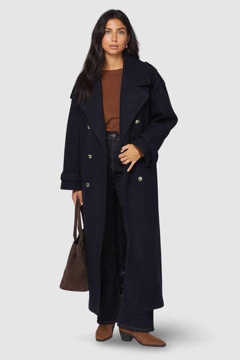 Wide Lapel Trench Coat, Main, color, Navy