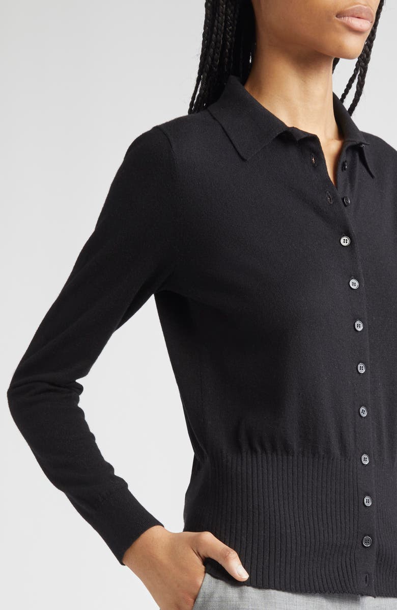 Lafayette 148 New York Rib Trim Button Front Polo Cardigan, Alternate, color, 