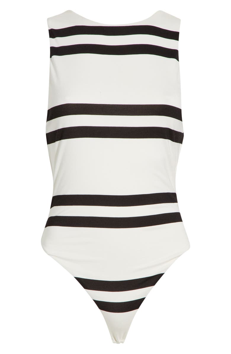 Alice + Olivia Rothy Sleeveless Crewneck Bodysuit, Main, color, Paddleboard Stripe Ecru/ Black