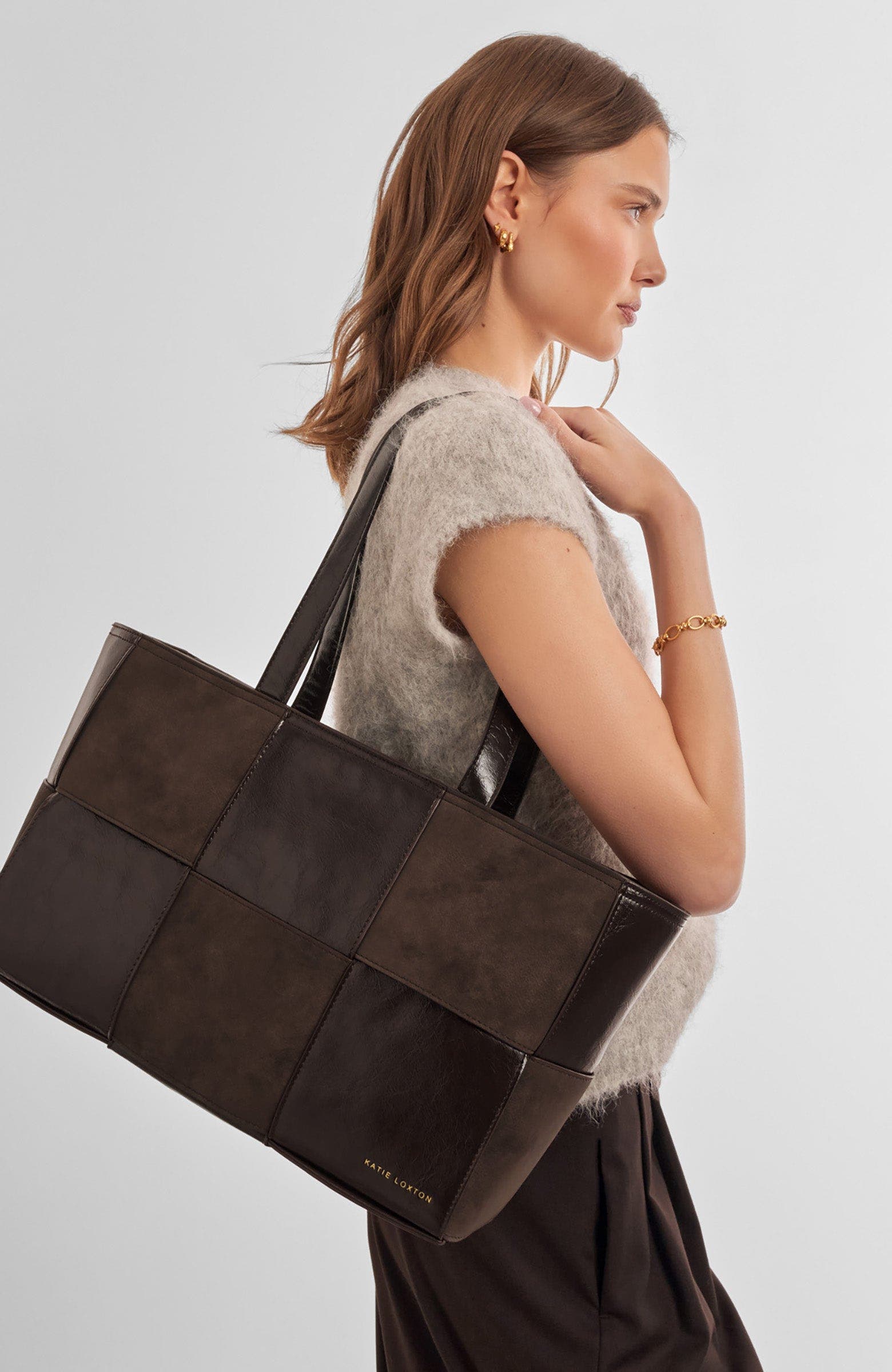 Taya Woven Tote Bag, Alternate, color, Bitter Chocolate Suedette