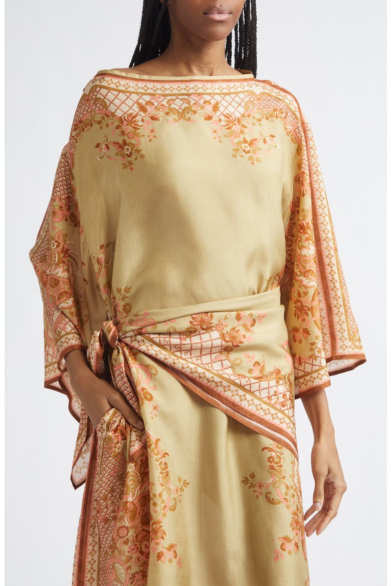 Aster Paisley Print Long Sleeve Tie Waist Silk Midi Dress, Alternate, color, SAGE PAISLEY FLORAL