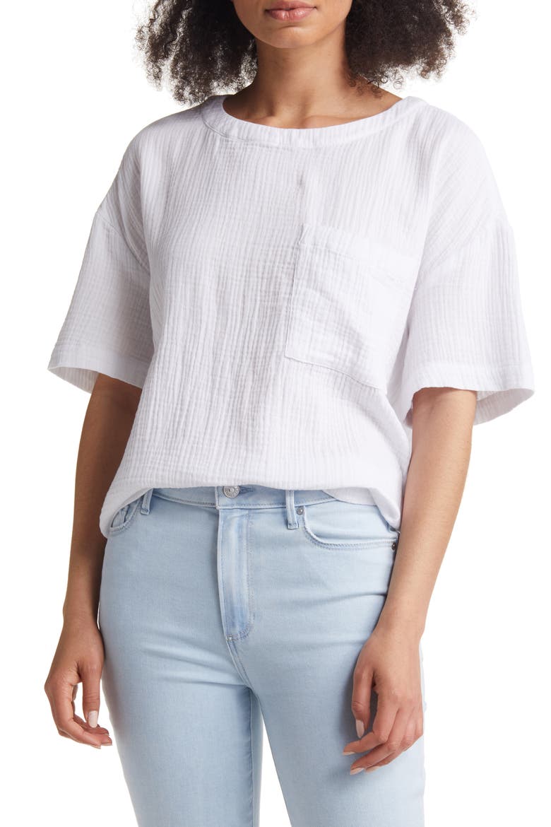 Cotton Gauze Top, Main, color, WHITE