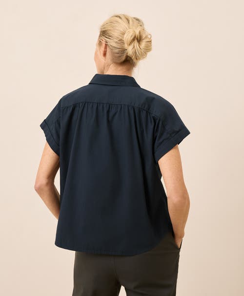 Pact Organic Cotton All Day Poplin Shirred Shirt In Blue